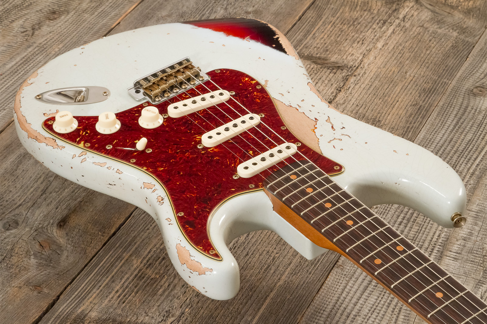 Fender Custom Shop Strat 1961 3s Trem Rw #cz580999 - Heavy Relic Sonic Blue O. 3-color Sunburst - Elektrische gitaar in Strat vorm - Variation 3