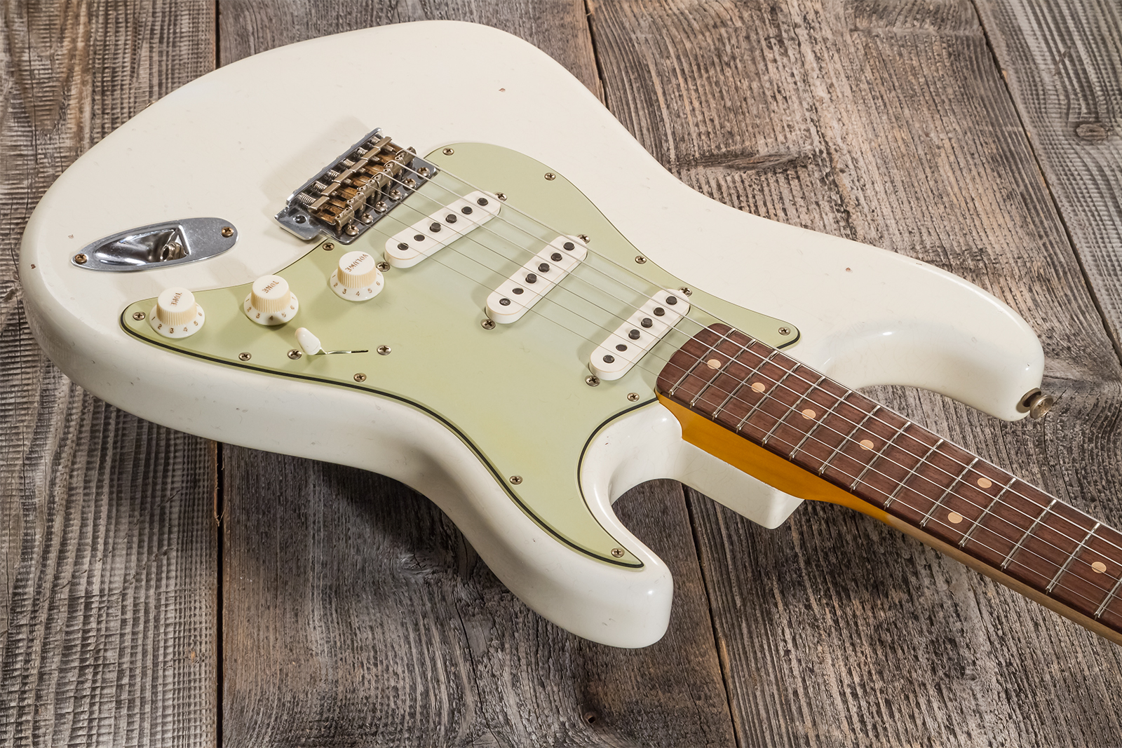 Fender Custom Shop Strat 1962/63 3s Trem Rw - Journeyman Relic Olympic White - Elektrische gitaar in Strat vorm - Variation 2