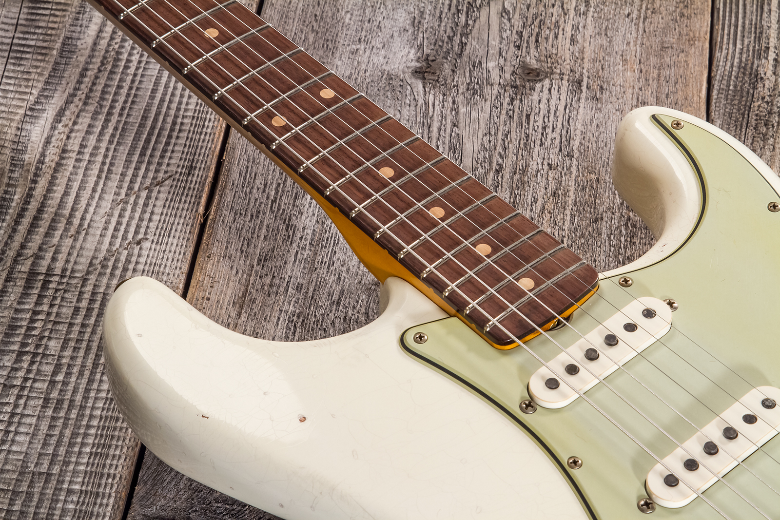 Fender Custom Shop Strat 1962/63 3s Trem Rw - Journeyman Relic Olympic White - Elektrische gitaar in Strat vorm - Variation 4