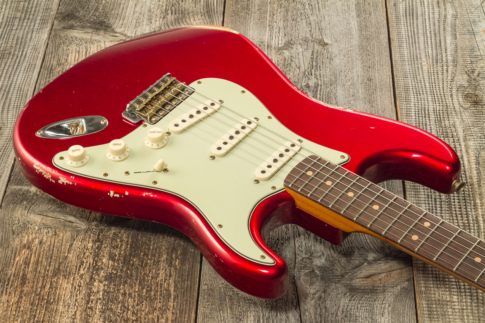 Fender Custom Shop Strat 1963 3s Trem Rw #cz579406 - Relic Aged Candy Apple Red - Elektrische gitaar in Str-vorm - Variation 2