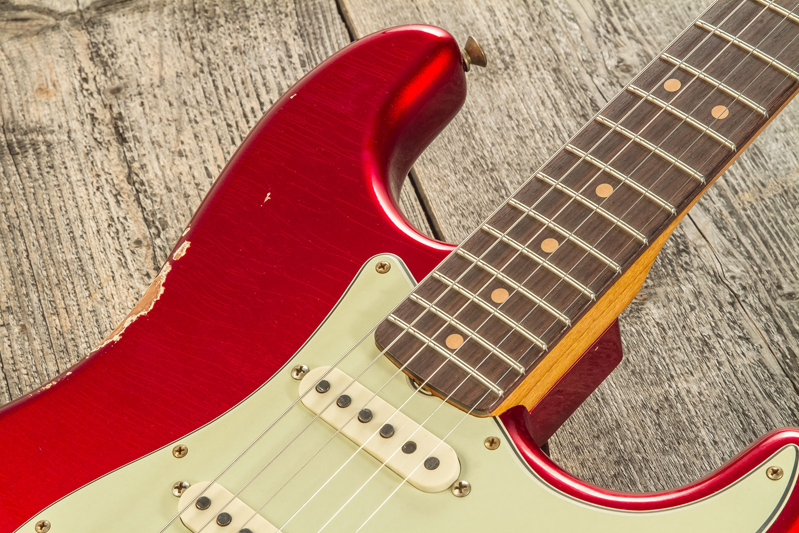 Fender Custom Shop Strat 1963 3s Trem Rw #cz579406 - Relic Aged Candy Apple Red - Elektrische gitaar in Str-vorm - Variation 3