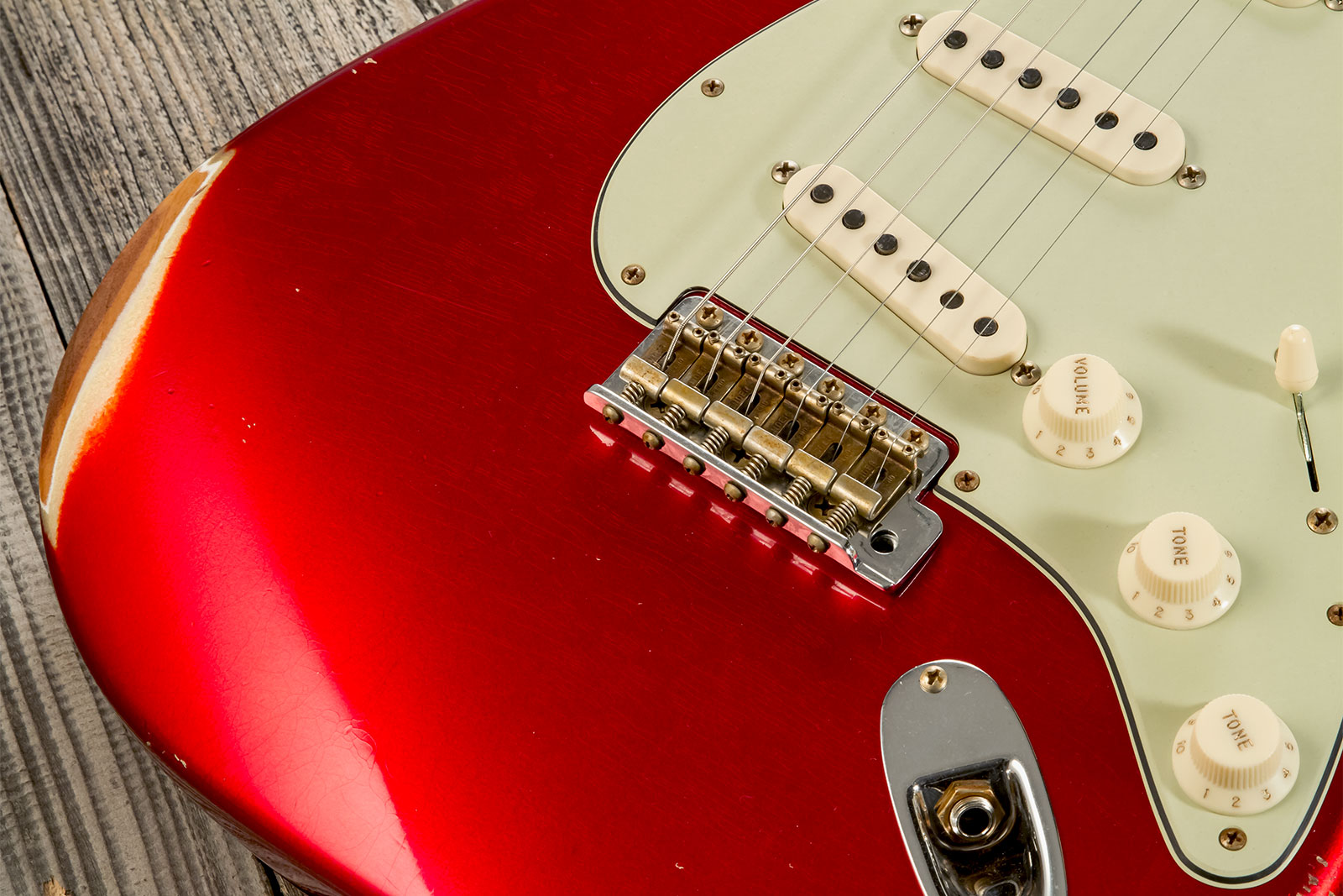 Fender Custom Shop Strat 1963 3s Trem Rw #cz579406 - Relic Aged Candy Apple Red - Elektrische gitaar in Str-vorm - Variation 4