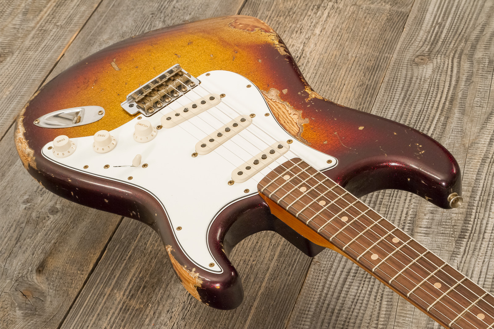 Fender Custom Shop Strat 1963 3s Trem Rw #r141255 - Super Heavy Relic Sparkle 3-color Sunburst - Elektrische gitaar in Strat vorm - Variation 4