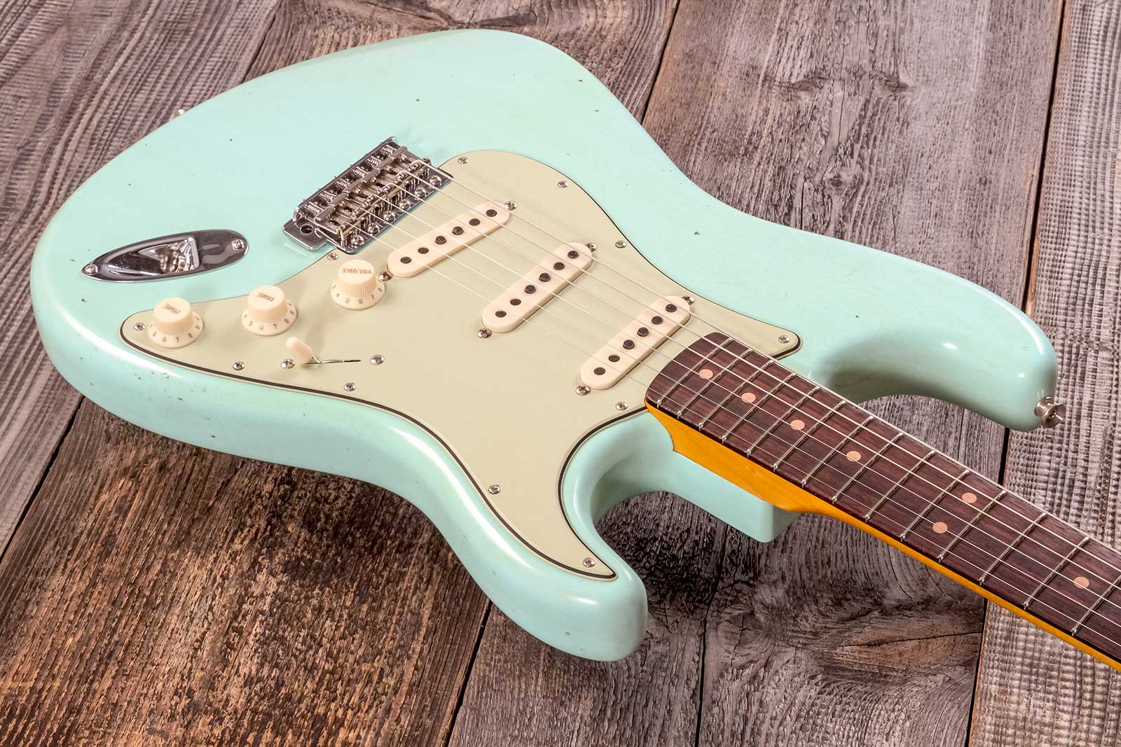 Fender Custom Shop Strat 1964 3s Trem Rw #cz579859 - Journey Man Relic Aged Surf Green - Elektrische gitaar in Str-vorm - Variation 3