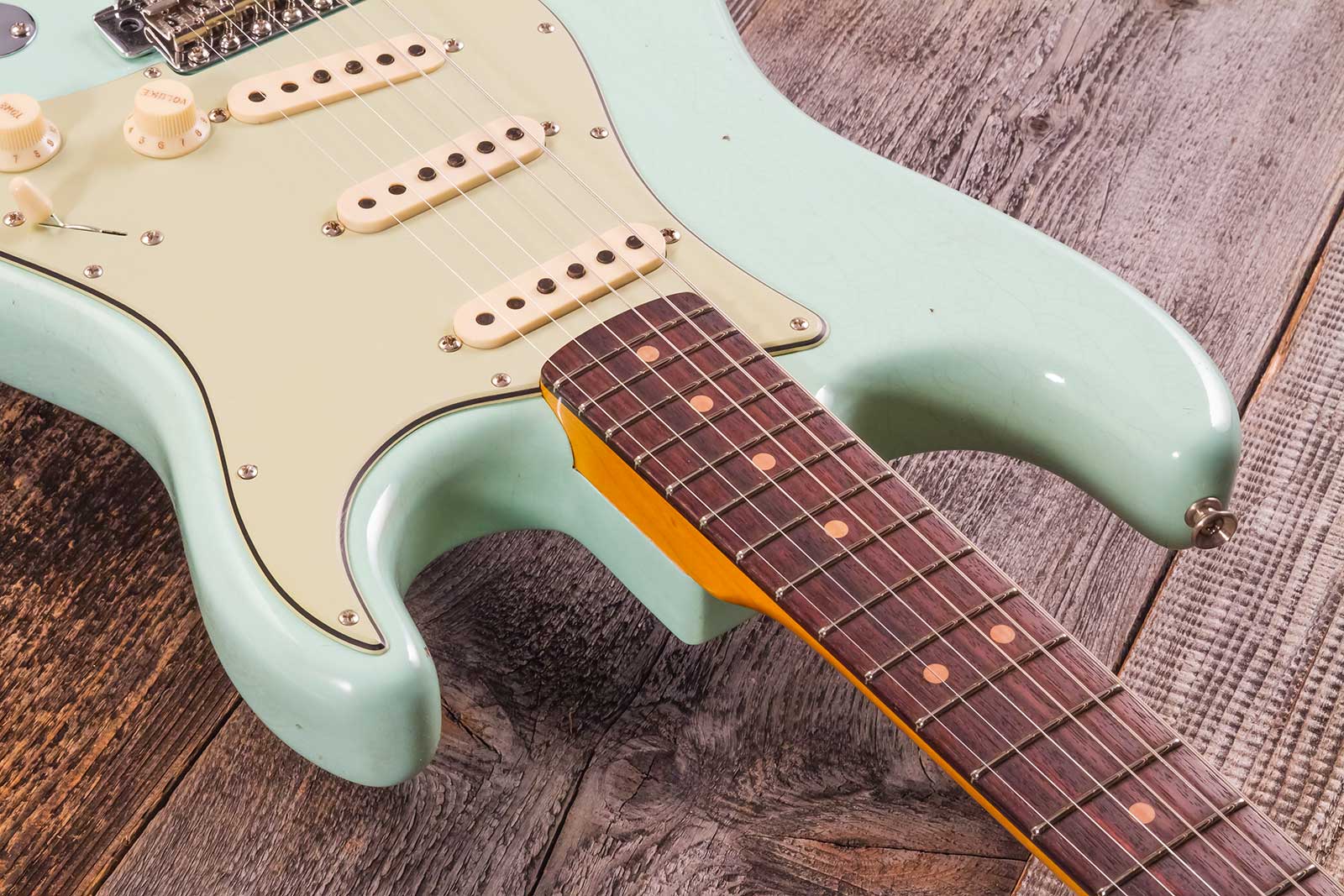 Fender Custom Shop Strat 1964 3s Trem Rw #cz579859 - Journey Man Relic Aged Surf Green - Elektrische gitaar in Str-vorm - Variation 5