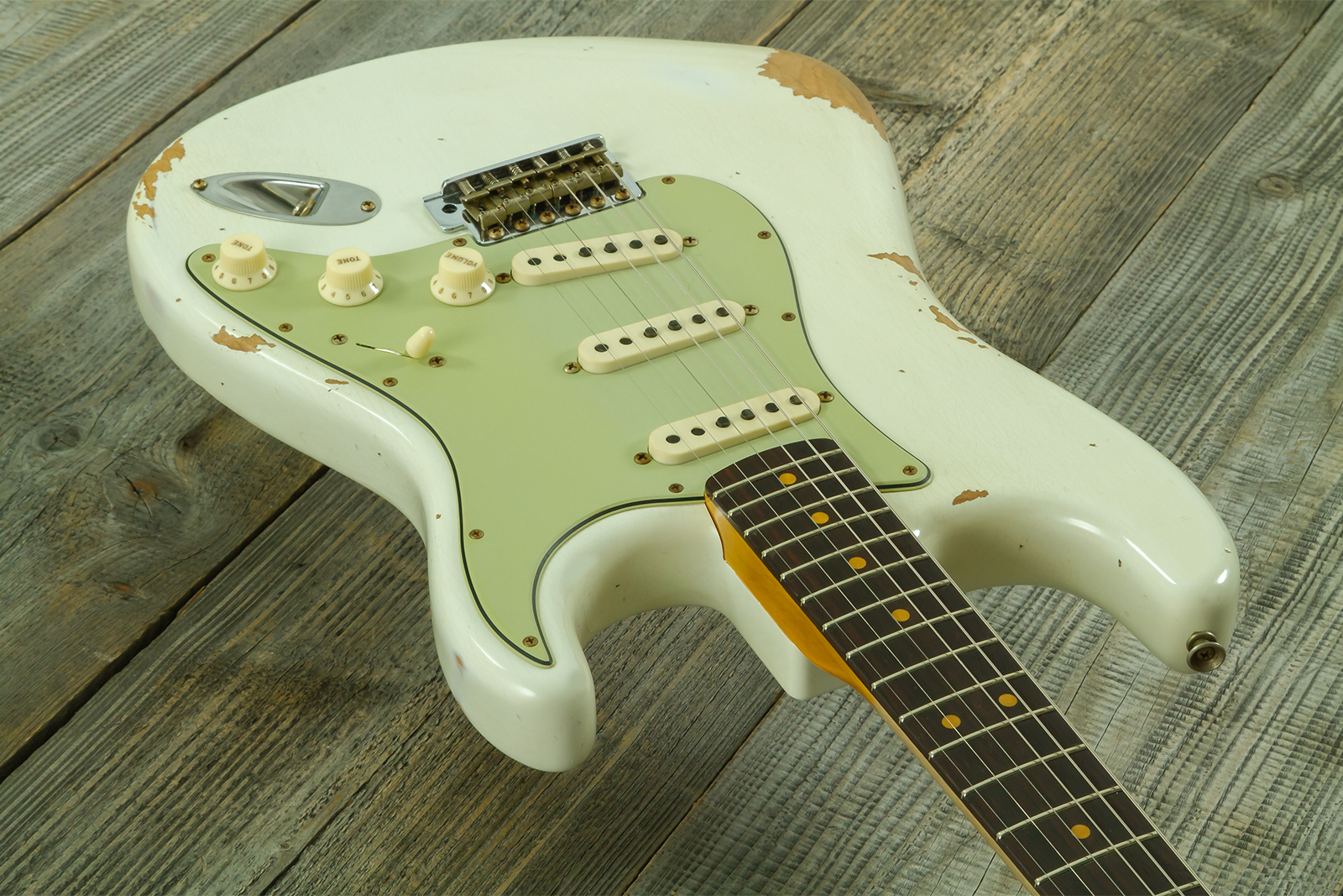 Fender Custom Shop Strat 1964 L-series 3s Trem Rw #l11710 - Heavy Relic Olympic White - Elektrische gitaar in Strat vorm - Variation 2