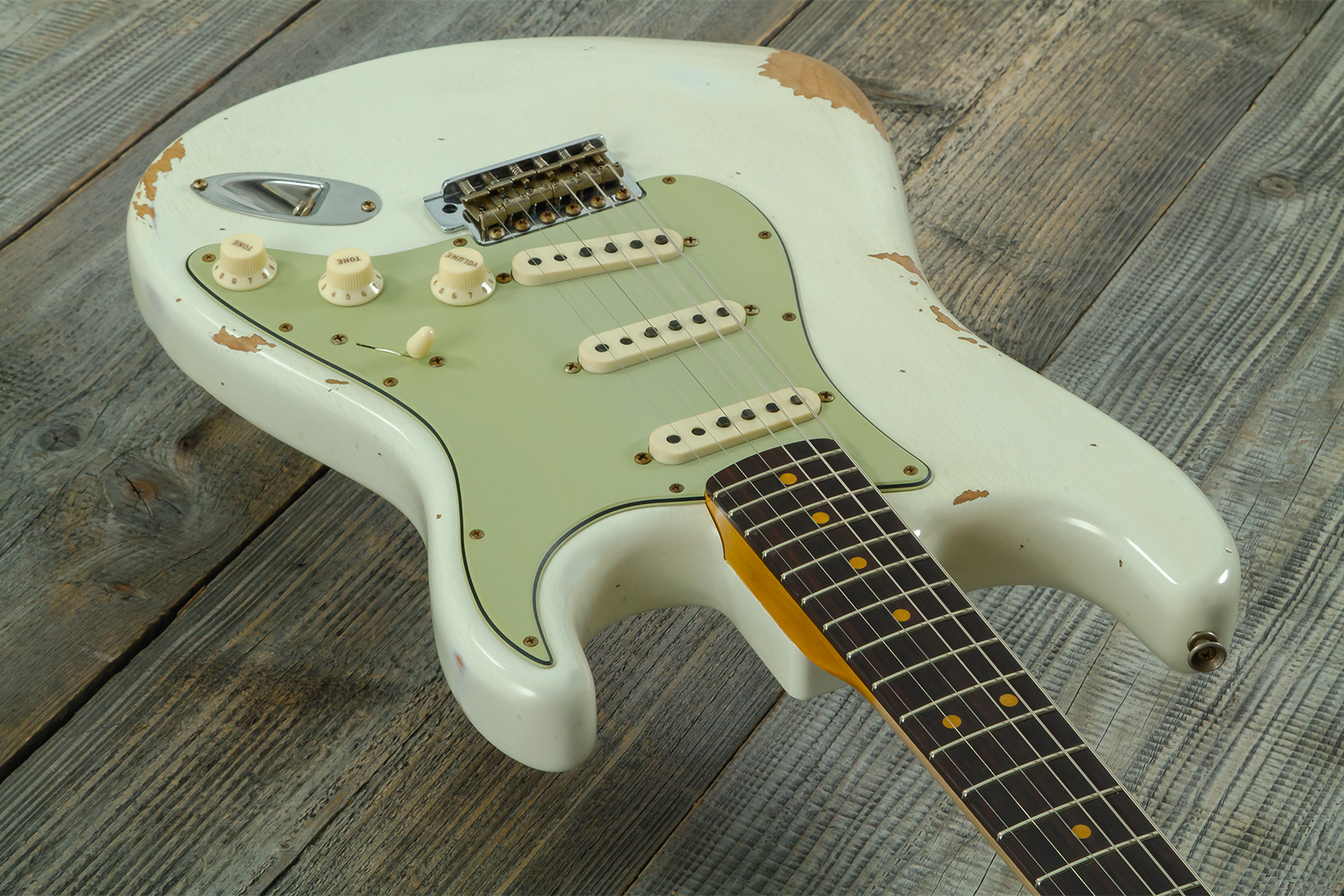 Fender Custom Shop Strat 1964 L-series 3s Trem Rw #l11710 - Heavy Relic Olympic White - Elektrische gitaar in Strat vorm - Variation 3