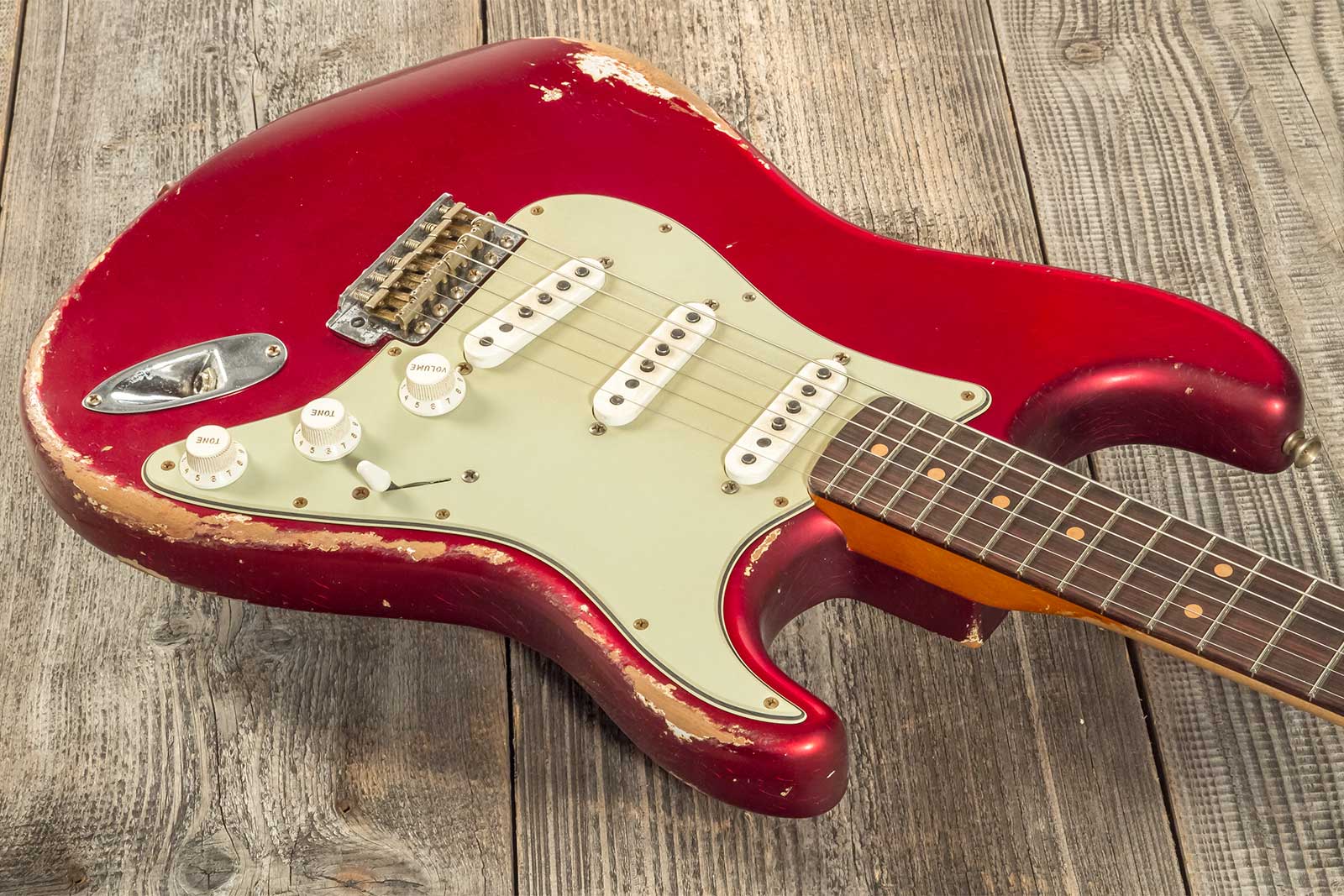 Fender Custom Shop Strat 1964 Masterbuilt P.waller 3s Trem Rw #r129130 - Heavy Relic Candy Apple Red - Elektrische gitaar in Str-vorm - Variation 2
