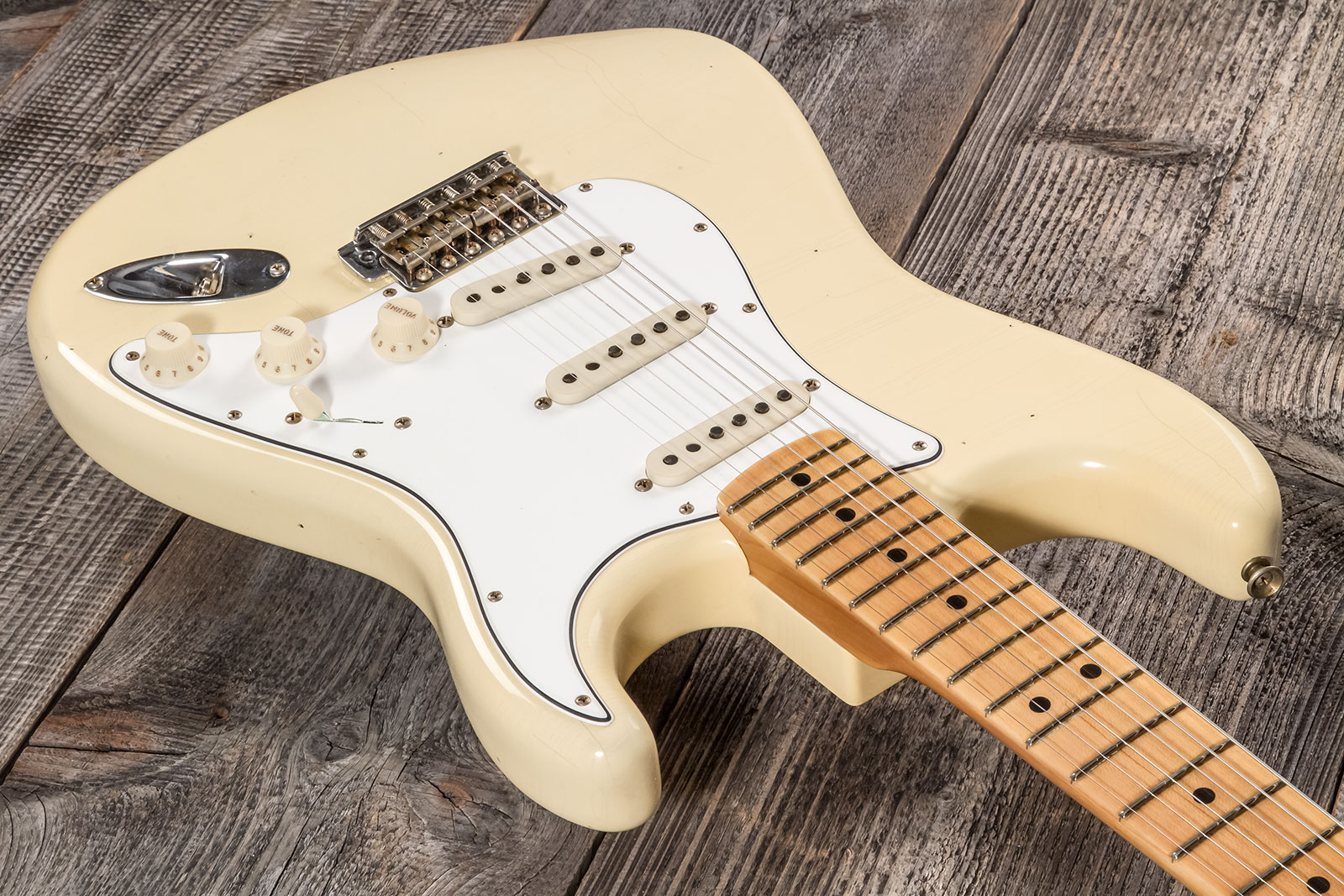 Fender Custom Shop Strat 1969 3s Trem Mn #cz576216 - Journeyman Relic Aged Vintage White - Elektrische gitaar in Str-vorm - Variation 2