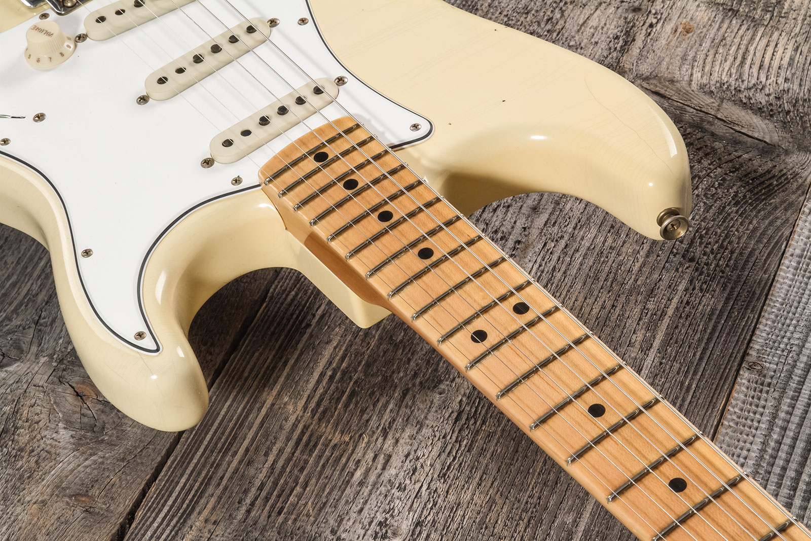 Fender Custom Shop Strat 1969 3s Trem Mn #cz576216 - Journeyman Relic Aged Vintage White - Elektrische gitaar in Str-vorm - Variation 4