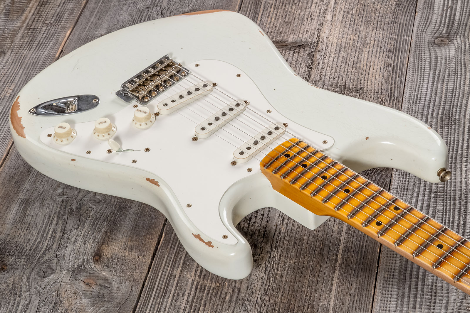 Fender Custom Shop Strat Fat 50's 3s Trem Mn #cz570495 - Relic India Ivory - Elektrische gitaar in Str-vorm - Variation 2