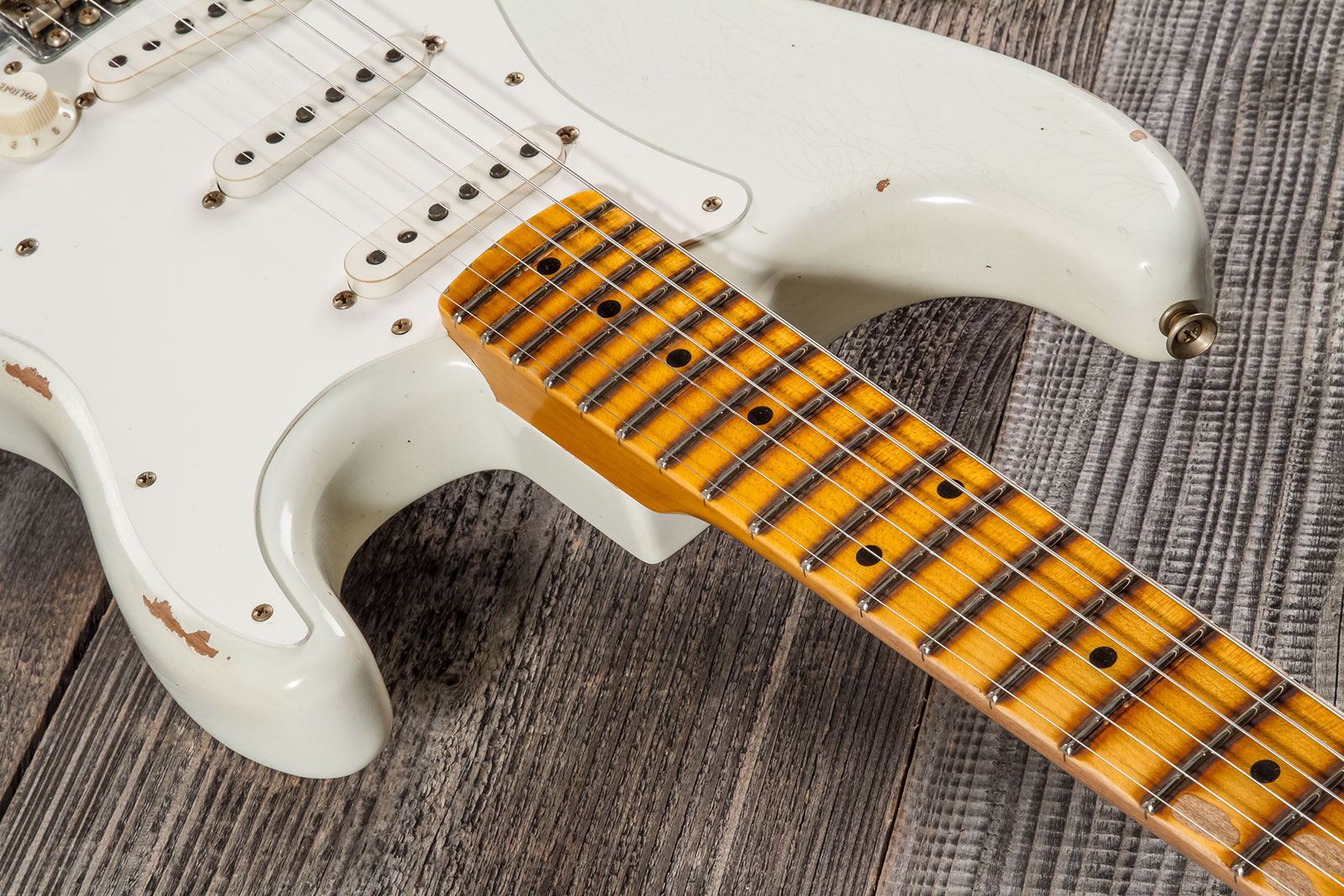 Fender Custom Shop Strat Fat 50's 3s Trem Mn #cz570495 - Relic India Ivory - Elektrische gitaar in Str-vorm - Variation 4