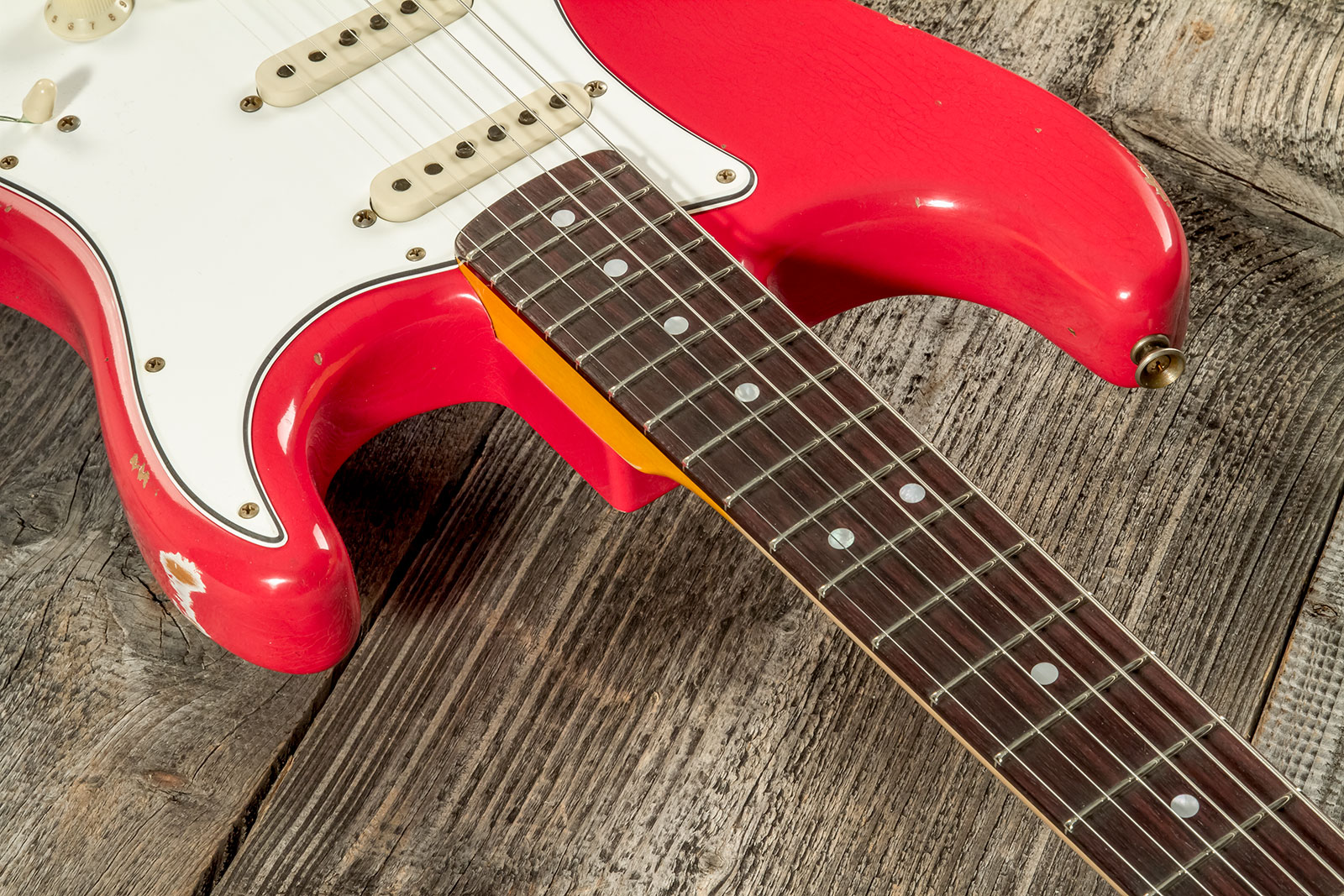 Fender Custom Shop Strat Late 1964 Trem 3s Rw #cz575557 - Relic Aged Fiesta Red - Elektrische gitaar in Str-vorm - Variation 3
