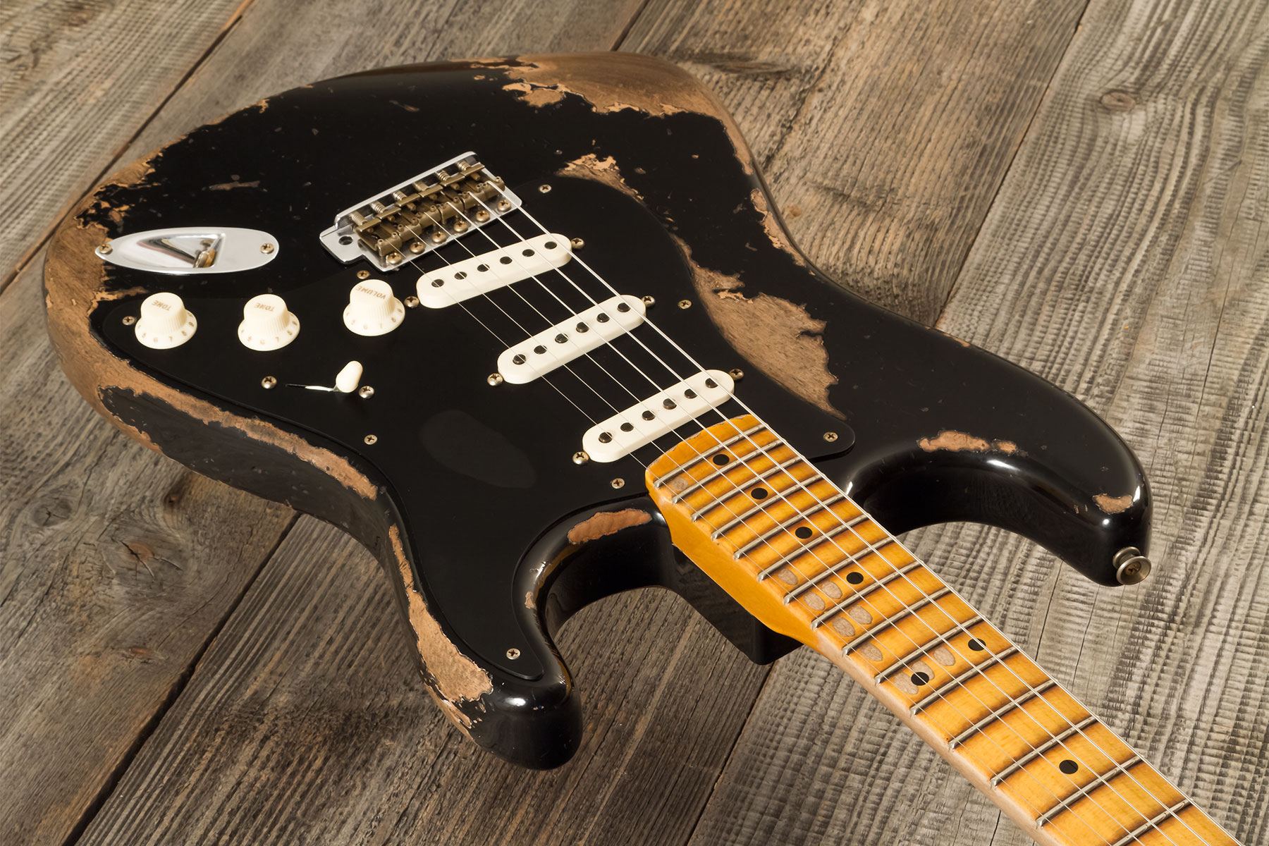 Fender Custom Shop Strat Poblano 3s Trem Mn #cz579424 - Super Heavy Relic Black - Elektrische gitaar in Str-vorm - Variation 3