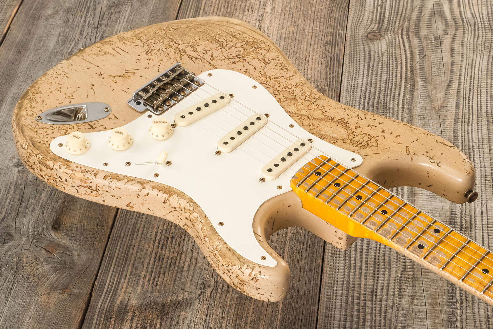 Fender Custom Shop Strat Red Hot 3s Trem #cz584115 - Super Heavy Relic White Blonde - Elektrische gitaar in Str-vorm - Variation 2