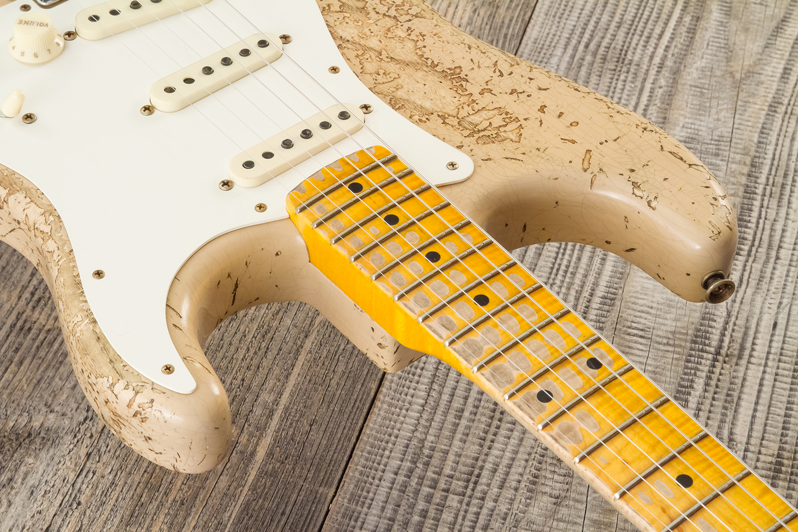 Fender Custom Shop Strat Red Hot 3s Trem #cz584115 - Super Heavy Relic White Blonde - Elektrische gitaar in Str-vorm - Variation 5