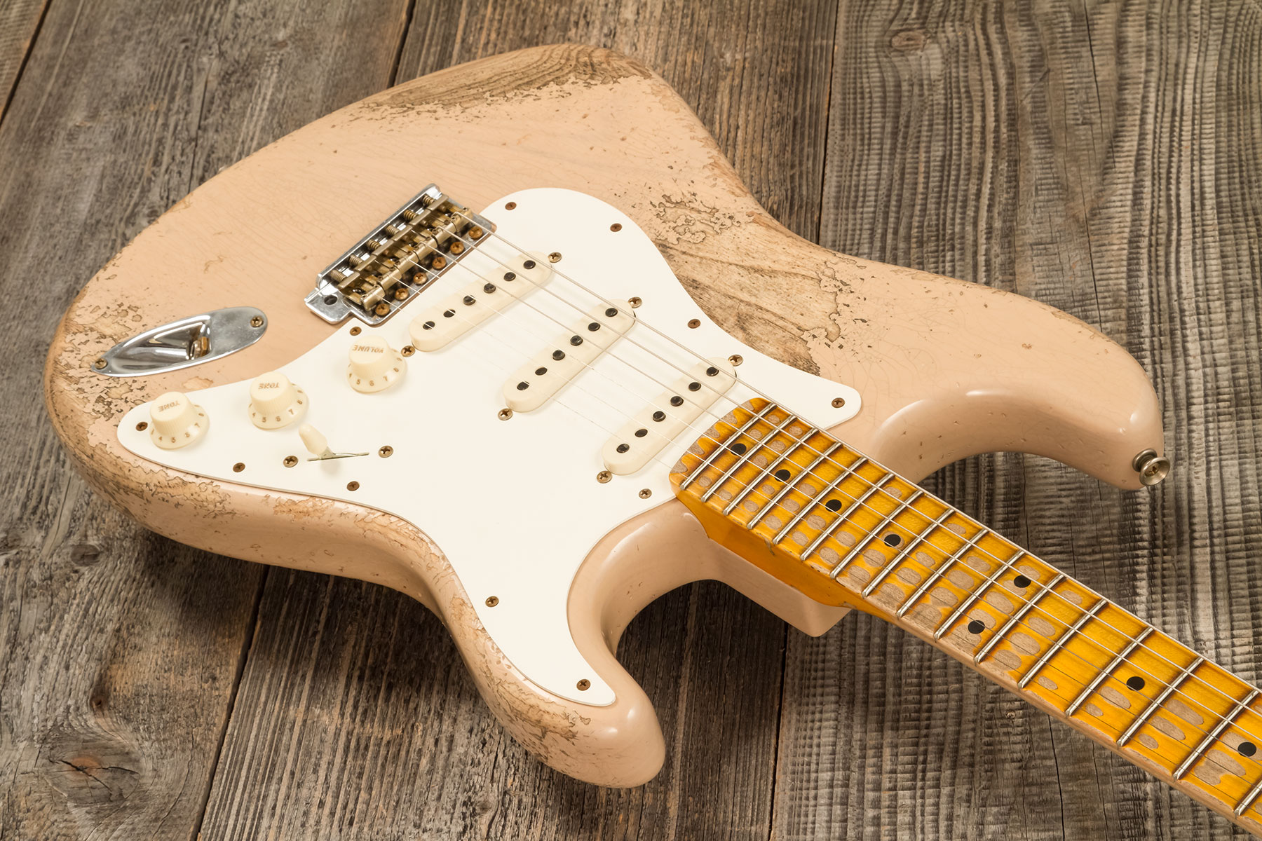 Fender Custom Shop Strat Red Hot 3s Trem Mn #cz579453 - Super Heavy Relic White Blonde - Elektrische gitaar in Str-vorm - Variation 2