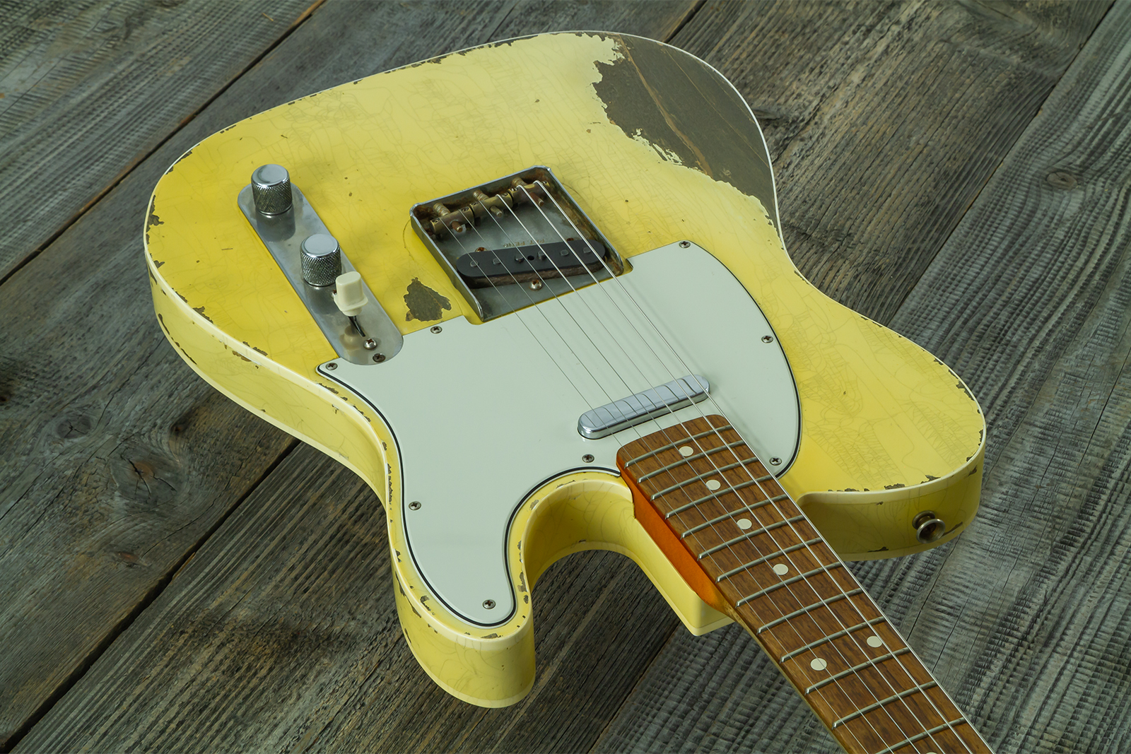 Fender Custom Shop Tele 1960 Custom Mb D.wilson 2s Ht Rw #cz547696 - Heavy Relic Aged Vintage White - Televorm elektrische gitaar - Variation 2