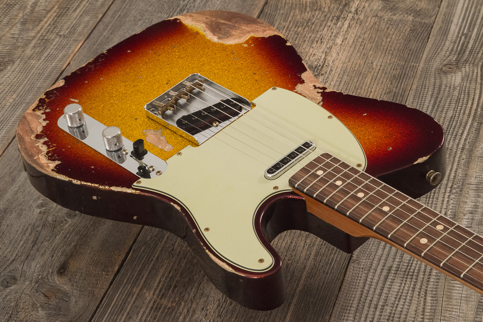 Fender Custom Shop Tele 1963 2s Ht Rw #r141275 - Heavy Relic Sparkle 3-color Sunburst - Televorm elektrische gitaar - Variation 4