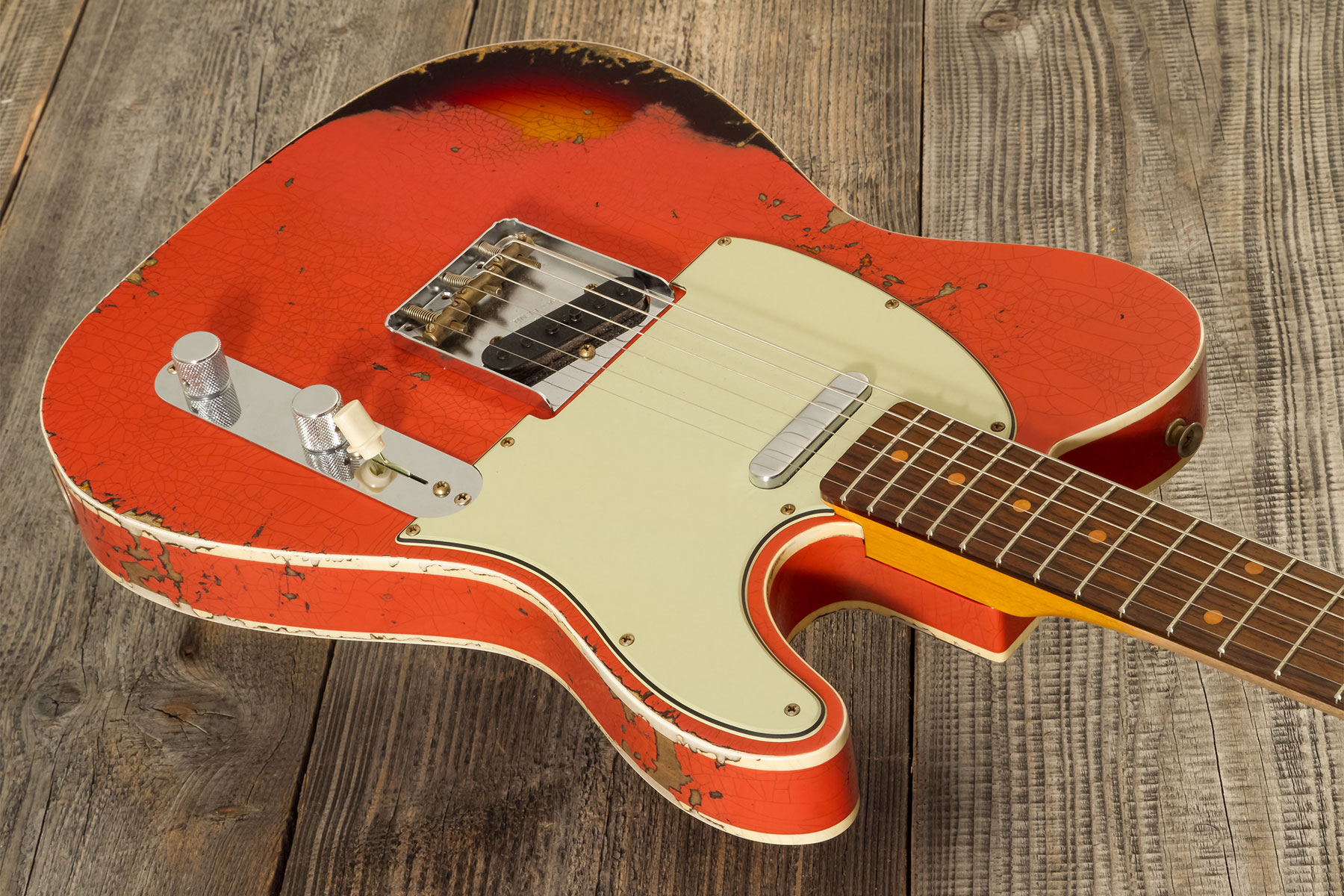 Fender Custom Shop Tele Custom 1960 2s Ht Rw - Heavy Relic Tahitian Coral O. 3-color Sunburst - Televorm elektrische gitaar - Variation 2