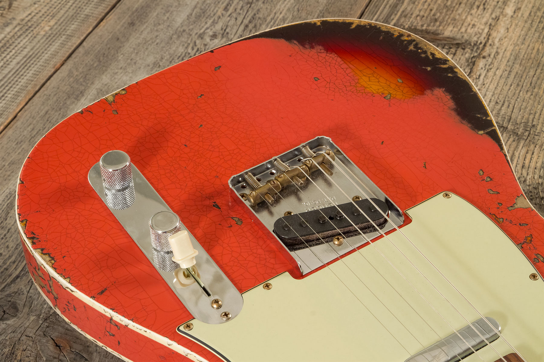 Fender Custom Shop Tele Custom 1960 2s Ht Rw - Heavy Relic Tahitian Coral O. 3-color Sunburst - Televorm elektrische gitaar - Variation 3