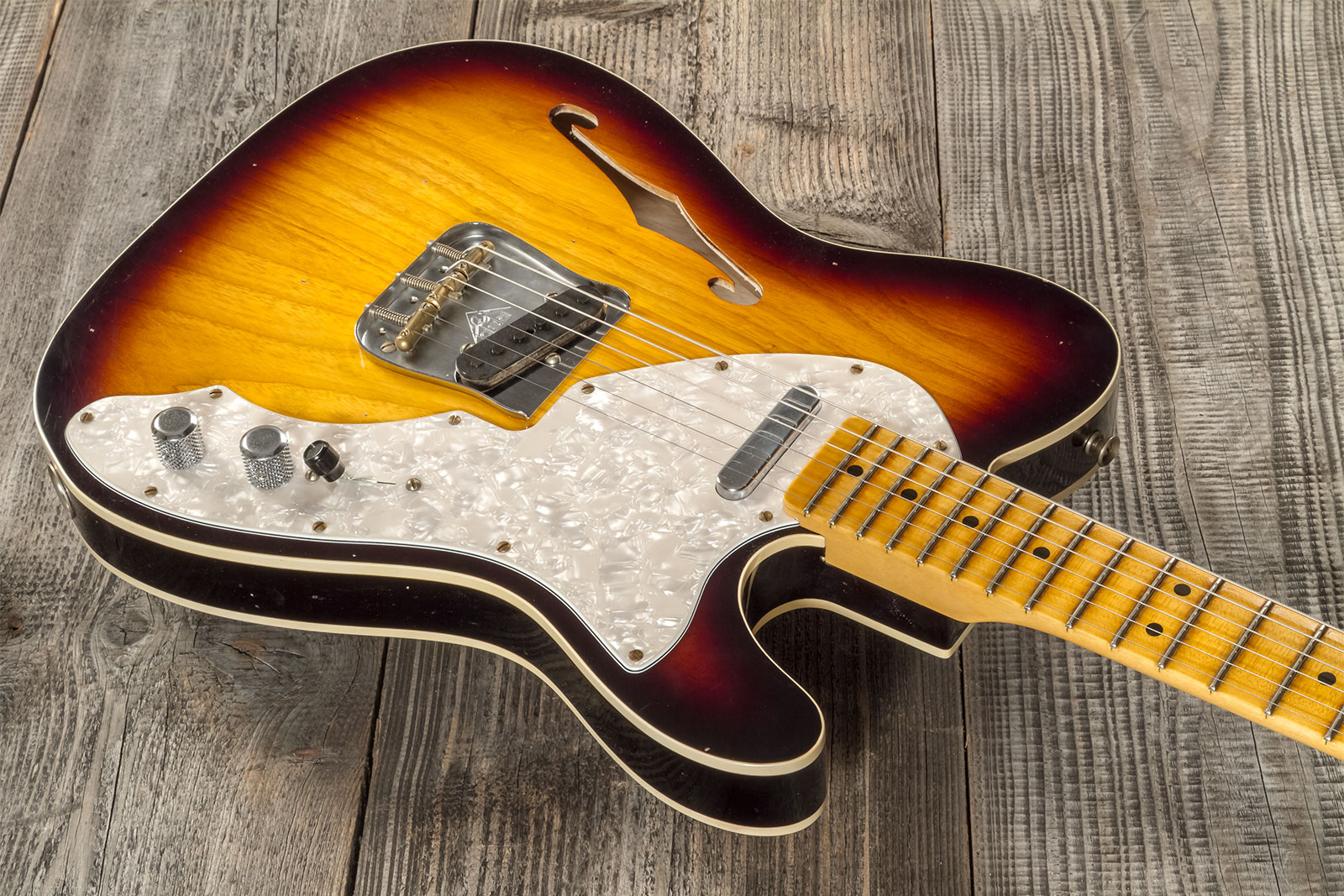 Fender Custom Shop Tele Thinline 50s Mn #cz574212 - Journeyman Relic Aged 2-color Sunburst - Televorm elektrische gitaar - Variation 3