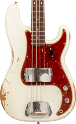 Solid body elektrische bas Fender Custom Shop 1960 Precision Bass #R139029 - Heavy relic olympic white