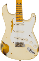 Televorm elektrische gitaar Fender Custom Shop 1956 Stratocaster #CZ550419 - Heavy relic vintage white over sunburst