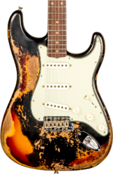 Elektrische gitaar in str-vorm Fender Custom Shop 1959 Stratocaster #CZ576154 - Super heavy relic black o. 3-color sunburst