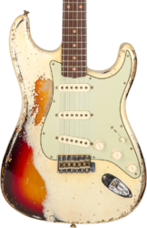 Elektrische gitaar in str-vorm Fender Custom Shop 1959 Stratocaster #CZ576189 - Super heavy relic vintage white o. 3-color sunburs
