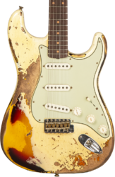 Elektrische gitaar in str-vorm Fender Custom Shop 1959 Stratocaster #CZ576436 - Super Heavy Relic Vintage White O. 3-Color Sunburs