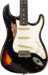 Elektrische gitaar in str-vorm Fender Custom Shop Stratocaster 1963 Masterbuilt K.McMillin #R127357 - Heavy relic black ov. 3-color sunburst