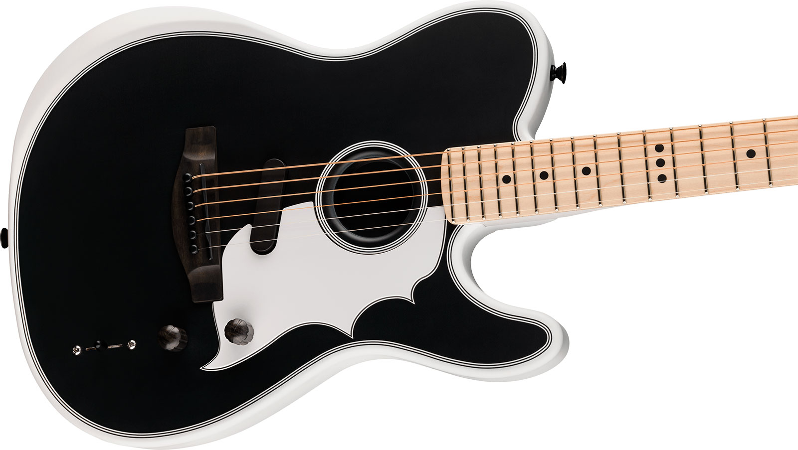 Fender Jack White Triplesonic Acoustasonic Tele Signature - Satin Arctic White With Black Top - Folk gitaar - Variation 2