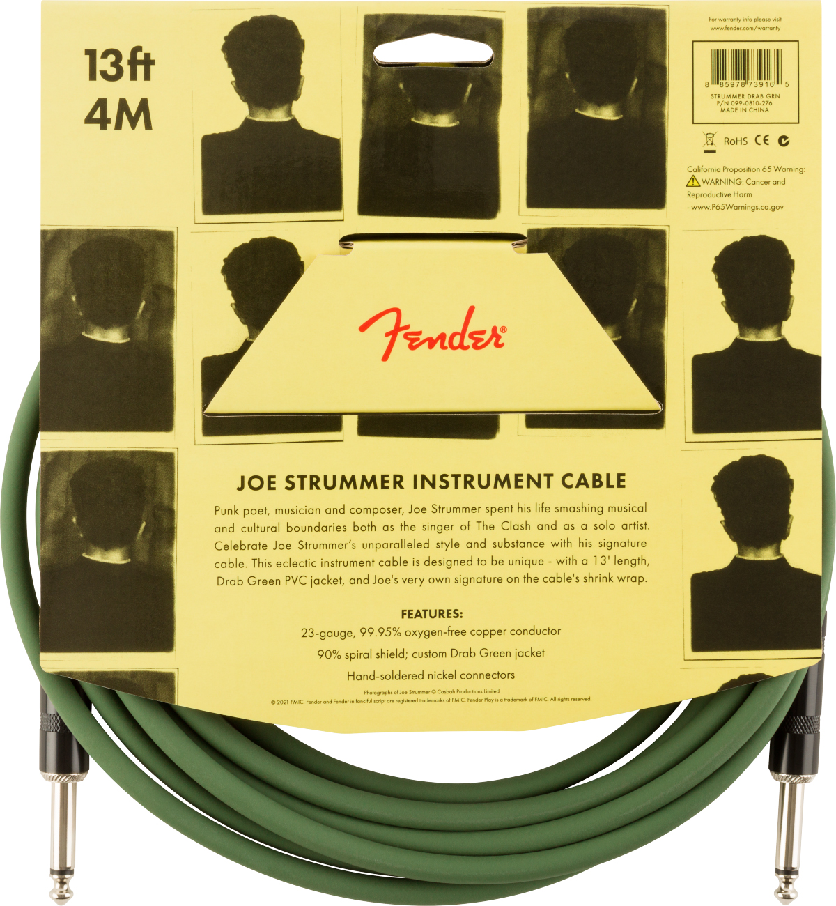 Fender Joe Strummer Pro Instrument Cable Signature Droit Droit 13ft 3.9m Drab Green - Kabel - Variation 1
