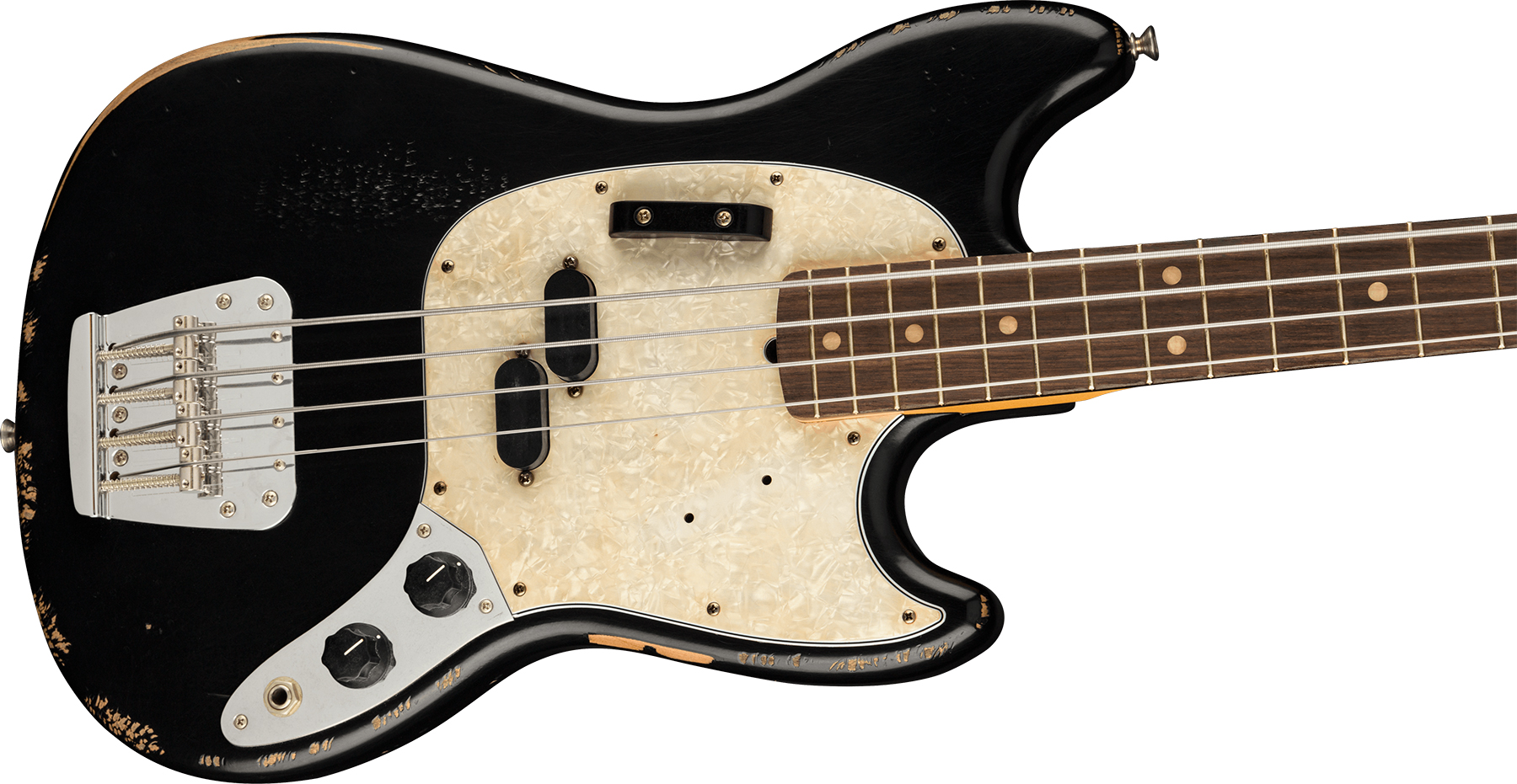 Fender Justin Meldal-johnsen Jmj Mustang Bass Road Worn Mex Rw - Black - Solid body elektrische bas - Variation 2