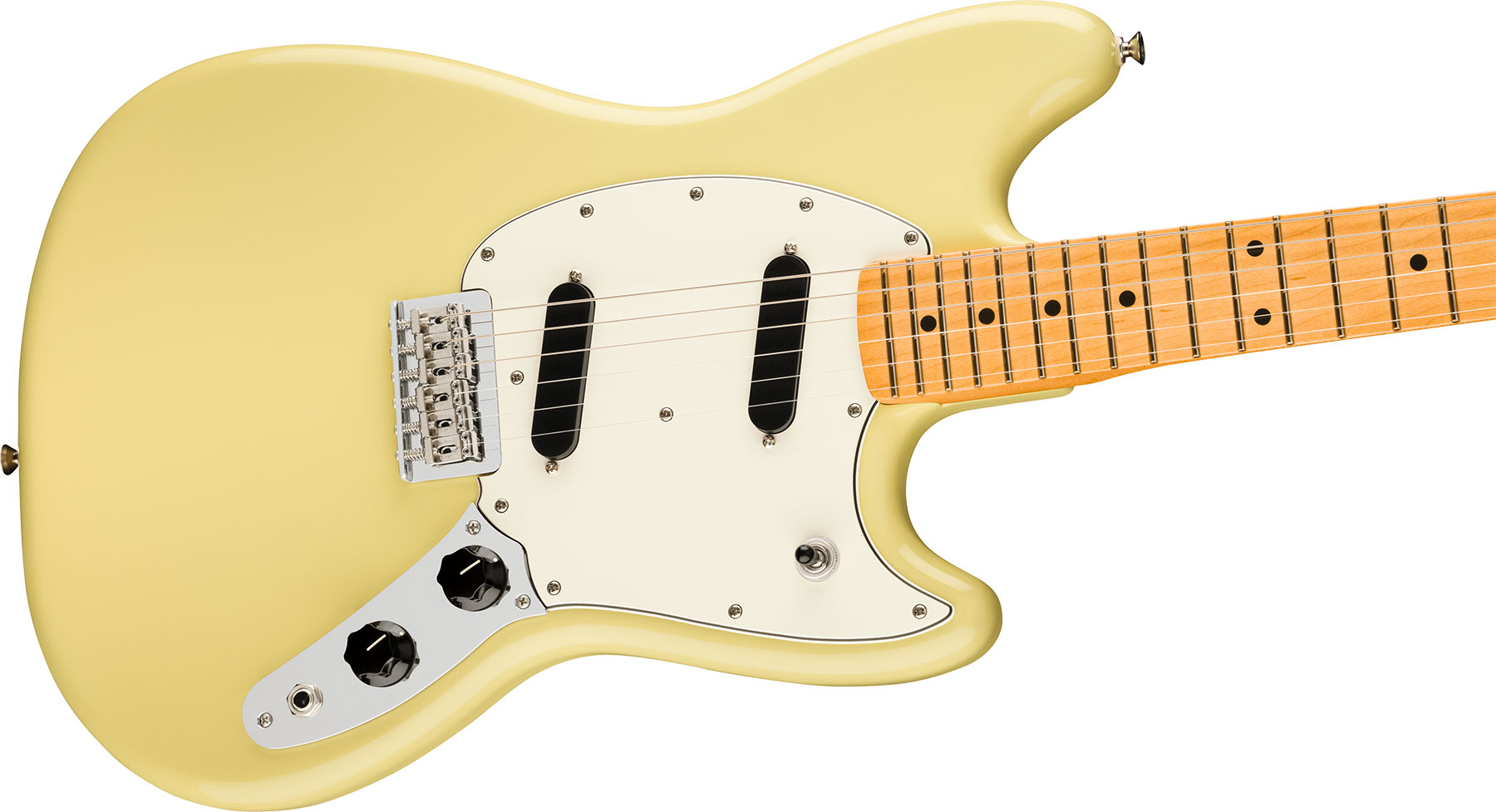 Fender Mustang Player Ii Mex 2s Ht Mn - Hialeah Yellow - Retro-rock elektrische gitaar - Variation 2