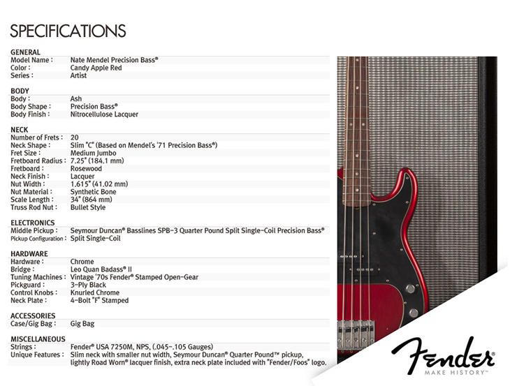 Fender Precision Bass Mexican Artist Nate Mendel 2012 Rw Candy Apple Red - Solid body elektrische bas - Variation 2