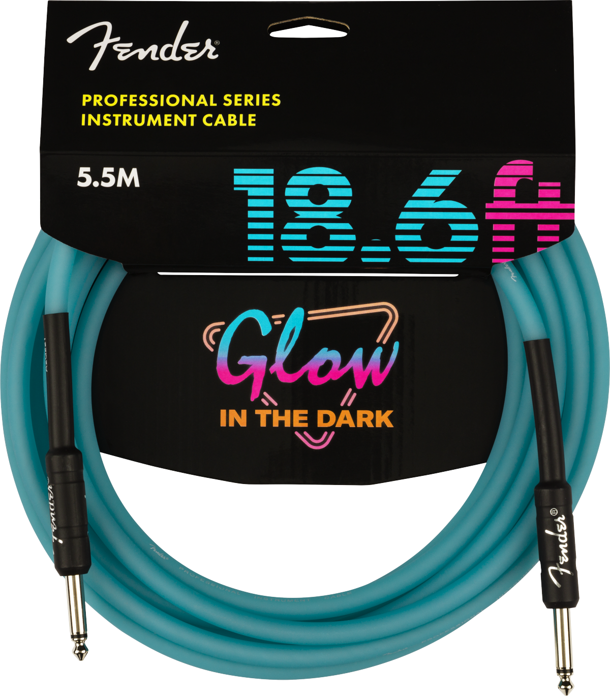 Fender Pro Glow In The Dark Instrument Cable Droit/droit 18.6ft Blue - Kabel - Variation 1