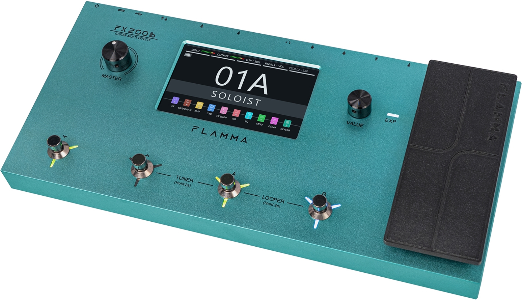 Flamma Fx200b (rechargeable Battery) Guitar Multi Effects Nebula Green - Multieffecten Pedaal voor Electrische Gitaar - Main picture