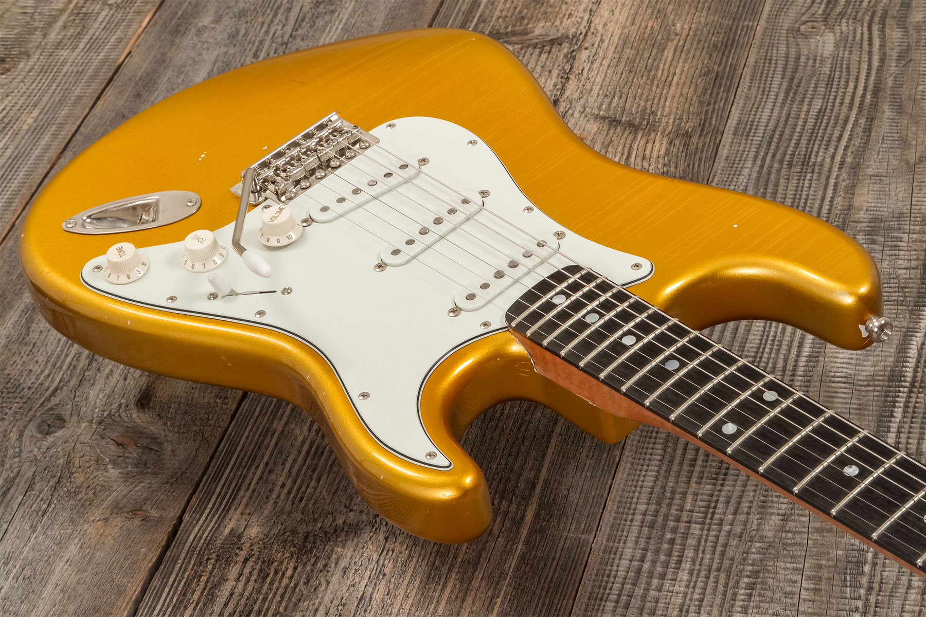 Folreden Guitars Custom Order Strat 3s Trem Rw #090815 - Relic Golden Yellow Sparkle - Elektrische gitaar in Str-vorm - Variation 2