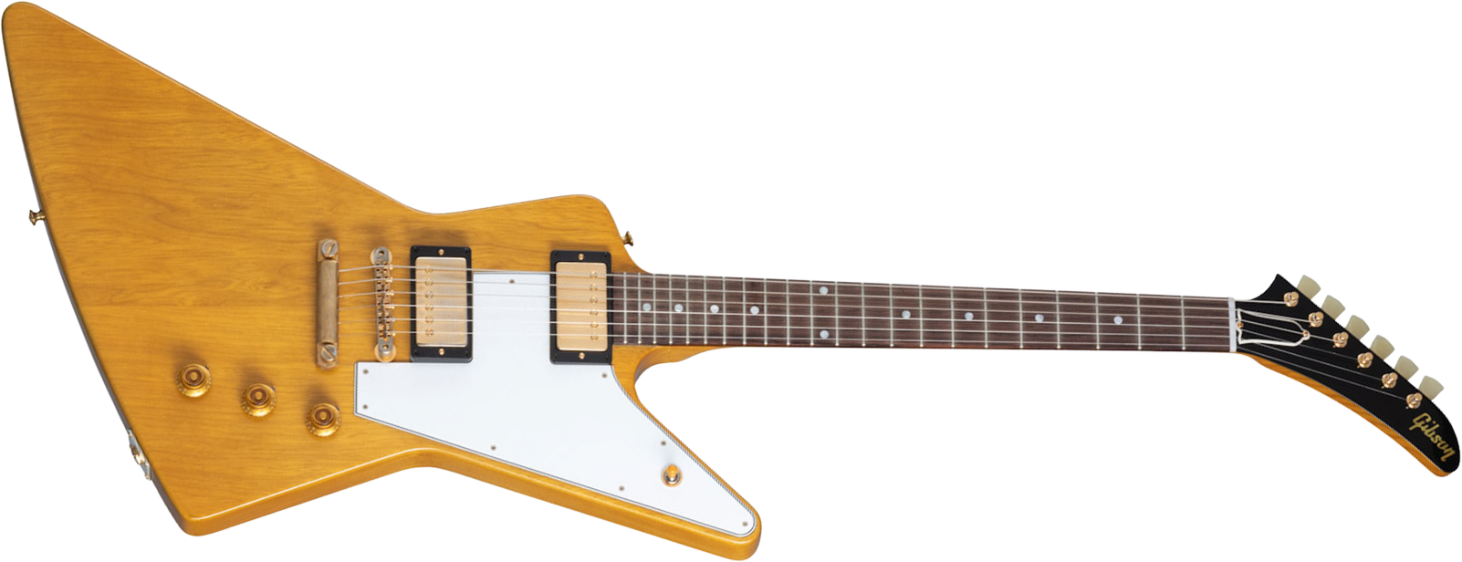 Gibson Custom Shop 1958 Korina Explorer Reissue White Pickguard 2h Ht Eb - Vos Natural - Retro-rock elektrische gitaar - Main picture