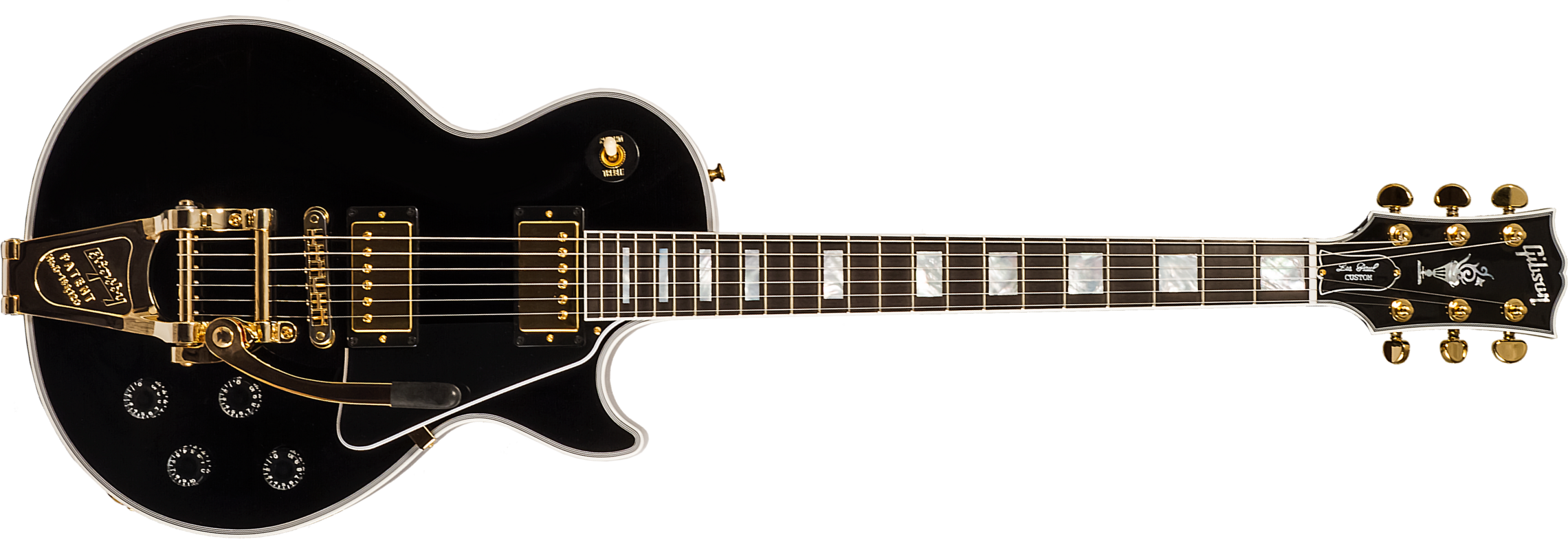 Gibson Custom Shop M2m Les Paul Custom Flowerpot Headstock 2h Trem Bigsby Eb - Ebony Gloss - Enkel gesneden elektrische gitaar - Main picture