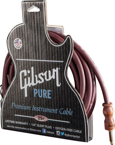 Gibson Instrument Pure Premium Cable Jack Droit 25ft.7.62m Cherry - Kabel - Main picture
