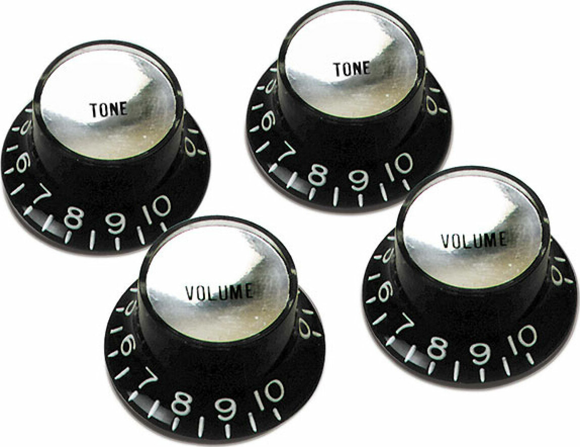 Gibson Top Hat Knobs With Inserts 4-pack Black Silver - Draaiknop - Main picture