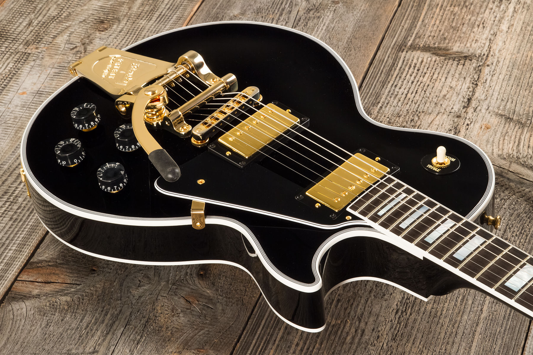 Gibson Custom Shop M2m Les Paul Custom Flowerpot Headstock 2h Trem Bigsby Eb #cs402776 - Ebony - Enkel gesneden elektrische gitaar - Variation 2