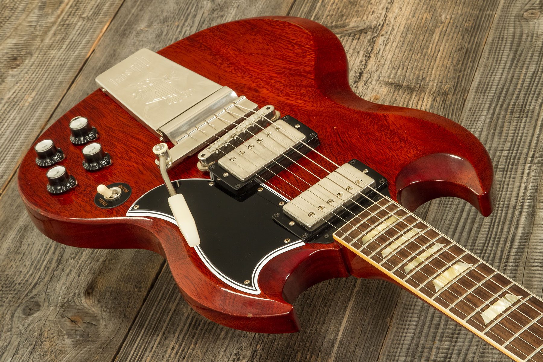 Gibson Custom Shop M2m Sg Standard 1964 Reissue 2h Ht Rw #301584 - Murphy Lab Light Aged Vintage Cherry - Guitarra eléctrica de doble corte. - Variati