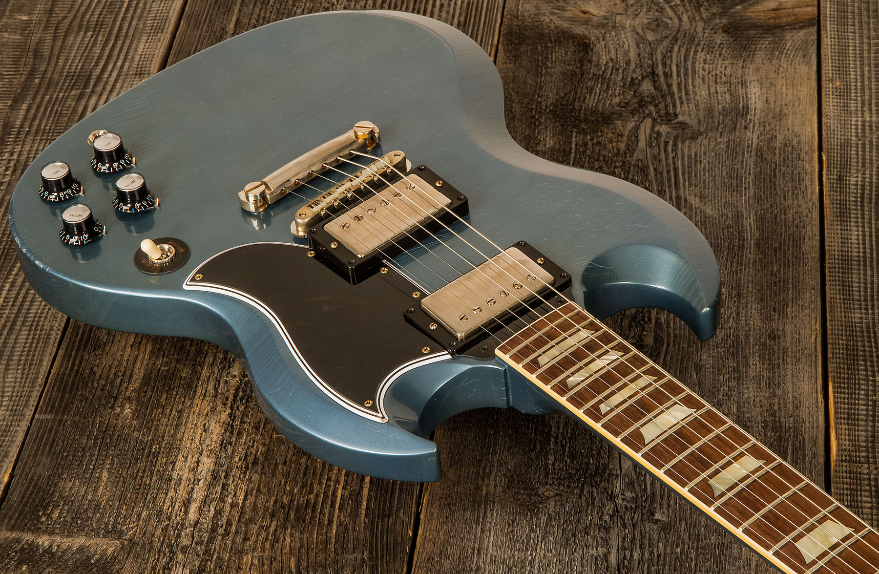 Gibson Custom Shop Murphy Lab Sg Standard 1964 Reissue 2h Ht Rw #009262 - Light Aged Pelham Blue - Guitarra eléctrica de doble corte. - Variation 1