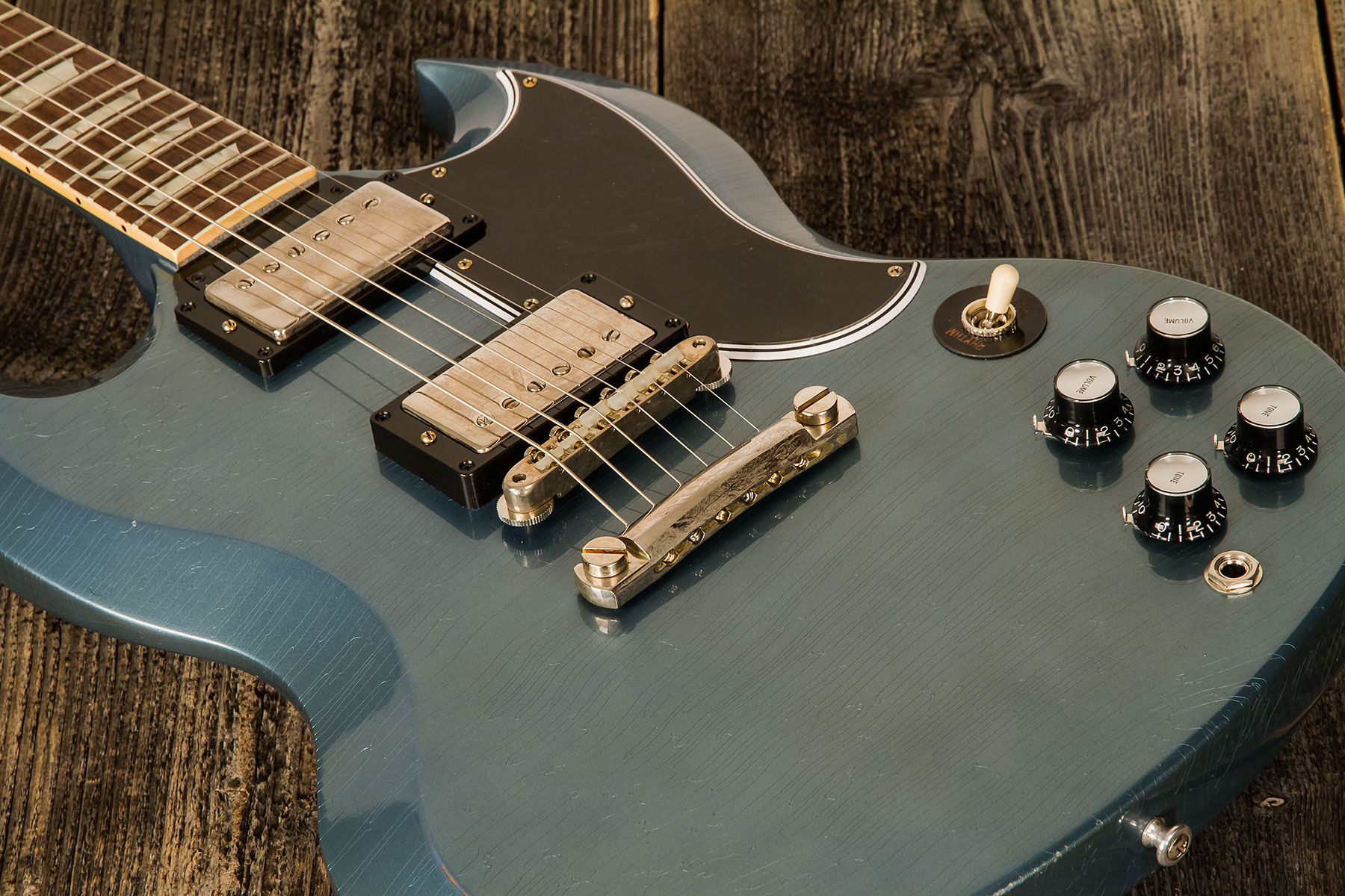 Gibson Custom Shop Murphy Lab Sg Standard 1964 Reissue 2h Ht Rw #009262 - Light Aged Pelham Blue - Guitarra eléctrica de doble corte. - Variation 3