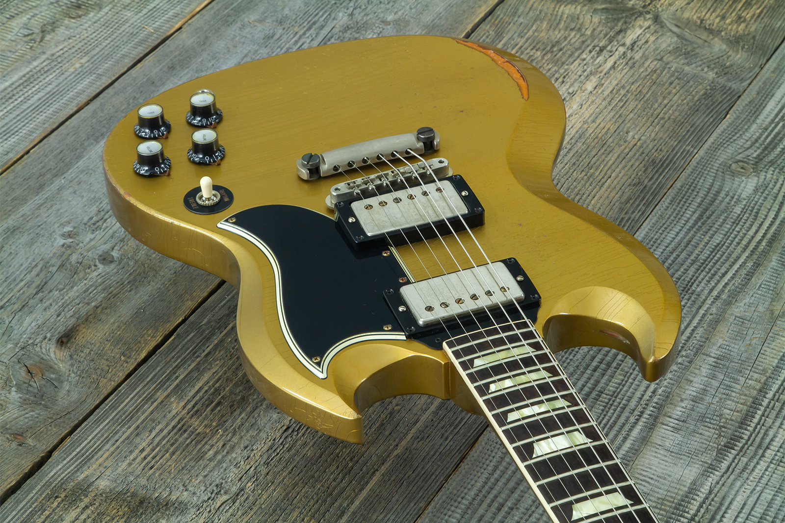 Gibson Custom Shop Sg Standard 1961 Reissue 2h Ht Rw #500881 - Murphy Lab Ultra Heavy Aged Double Gold - Double cut gitaar - Variation 2