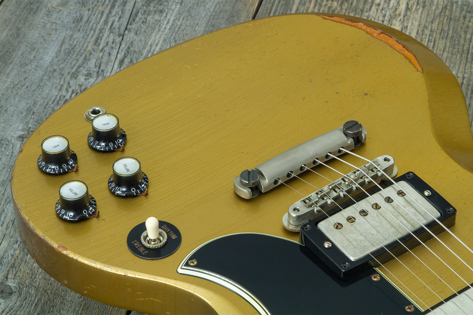 Gibson Custom Shop Sg Standard 1961 Reissue 2h Ht Rw #500881 - Murphy Lab Ultra Heavy Aged Double Gold - Double cut gitaar - Variation 3